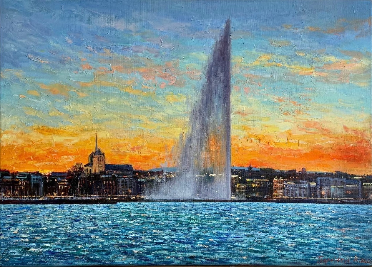 Geneva sunset - Original painting by Kateryna Tropnikova, 50x70cm