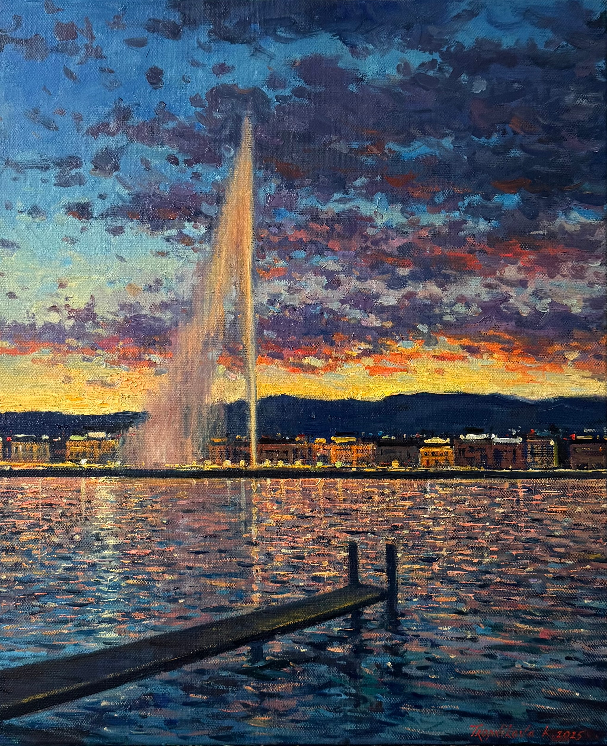 Night Geneva - Original painting by Kateryna Tropnikova, 50x40cm